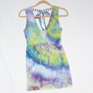 Milken 80s Style Tie Dye Terry Cloth Tennis Dress Beach Cover Up With Ties Sz M